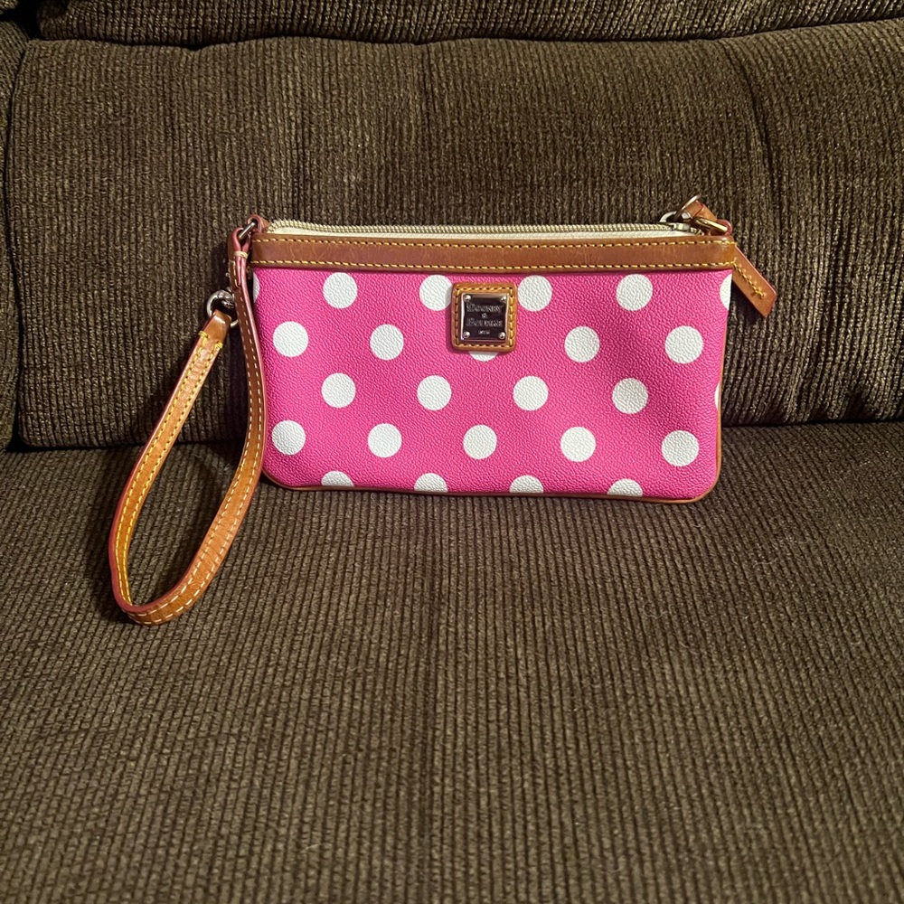 Dooney & Bourke hot pink white polka dot wristlet